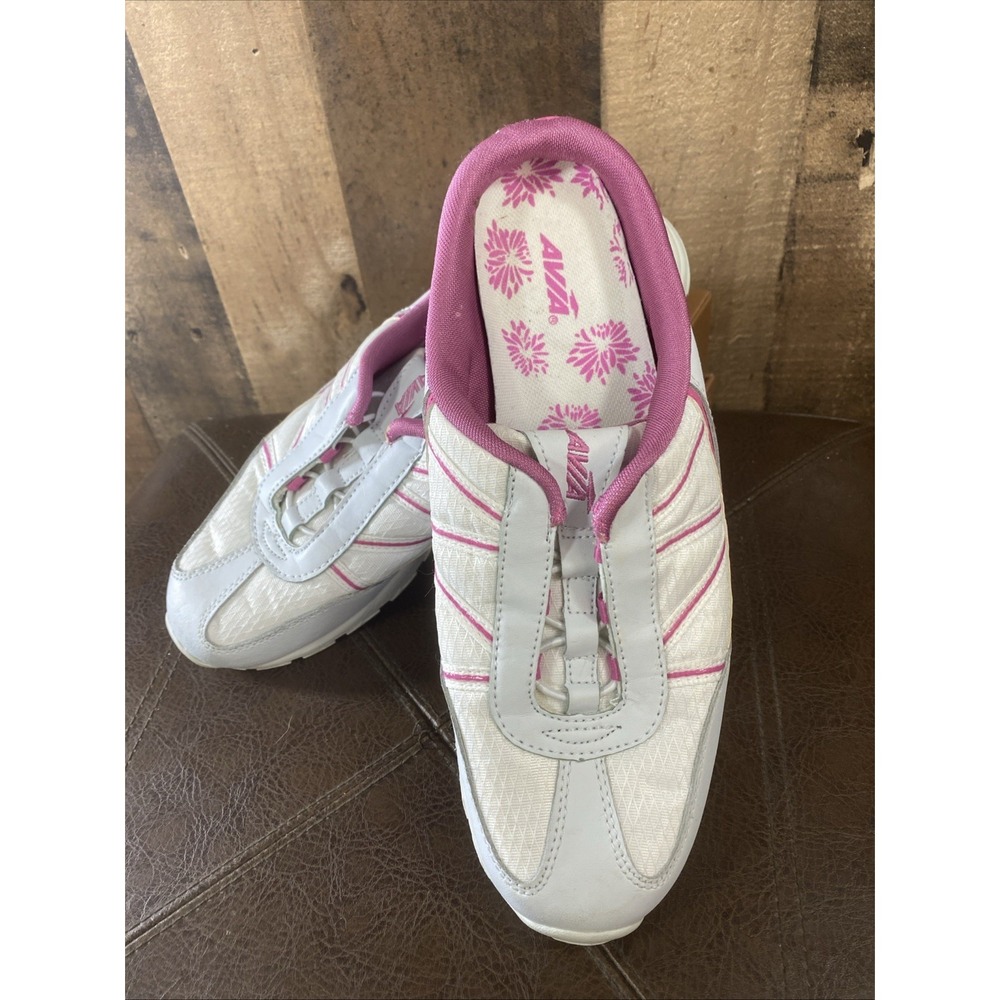 Avia Women's White Pink Floral Slip-On Mule Sneakers Backless Walking Shoes Sz 9